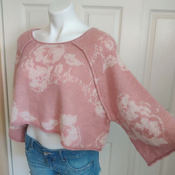 Free People "purple rain" cropped alpaca blend sweater sz M - Picture 5 of 13
